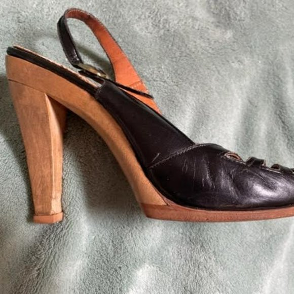 Vintage Black Leather Slingback heels size 5 - Picture 5 of 8